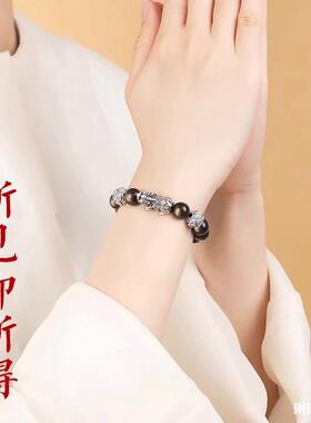 天然黑曜晶石手串女款女曜金石水手链男士款本命年款小999众冷门