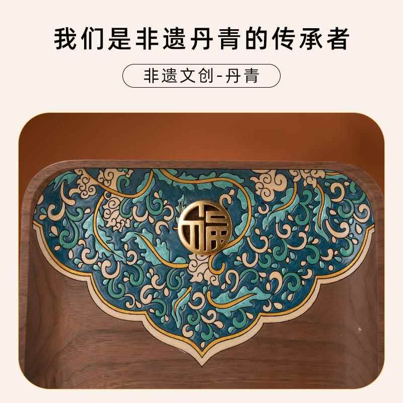 钥匙收985纳玄关门摆件入胡木门家用实木托盘桃口中式置物架