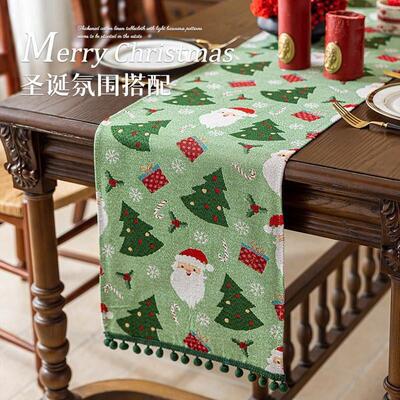Christmas Table Runner Red with Santa - Festive Dining Decor