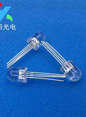 直插8MM全彩RGB灯珠发光二极管f8共阴4脚led灯珠RGB