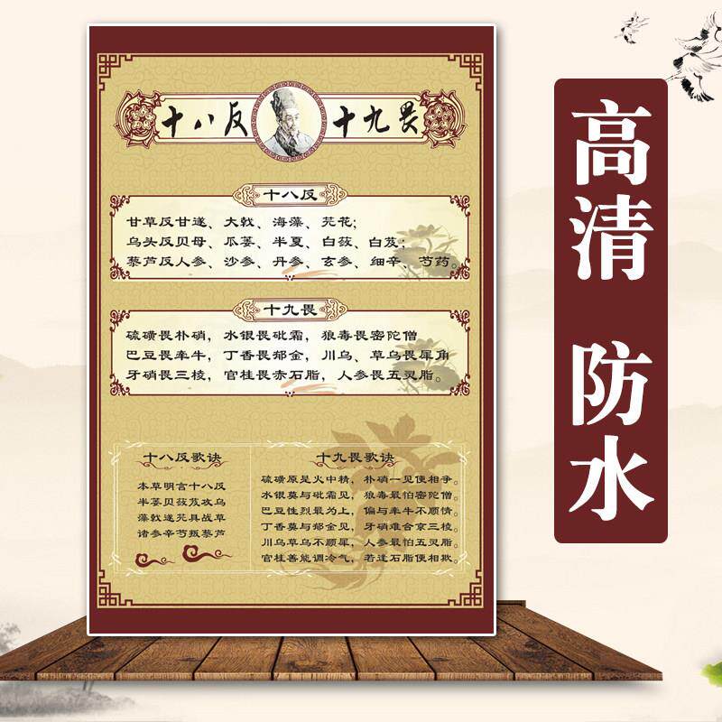 中医挂画十八反十九畏歌诀海报挂图养生中药配伍禁忌宣传画墙贴纸