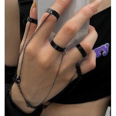 Chain ring couple rings蹦迪炼条组合戒指朋克开 口食指戒情侣款