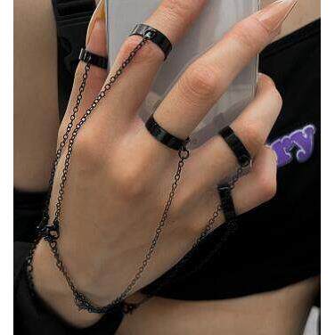 Chain ring couple rings蹦迪炼条组合戒指朋克开 口食指戒情侣款