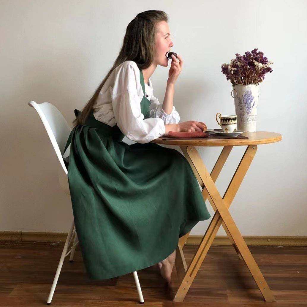 围裙棉家用厨房做饭围腰田园西点烹饪文艺可两穿可调节绿围裙