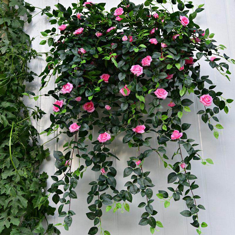 模拟玫瑰墙挂装饰花墙假花藤塑料藤挂花蜘蛛植物墙挂花墙背景墙