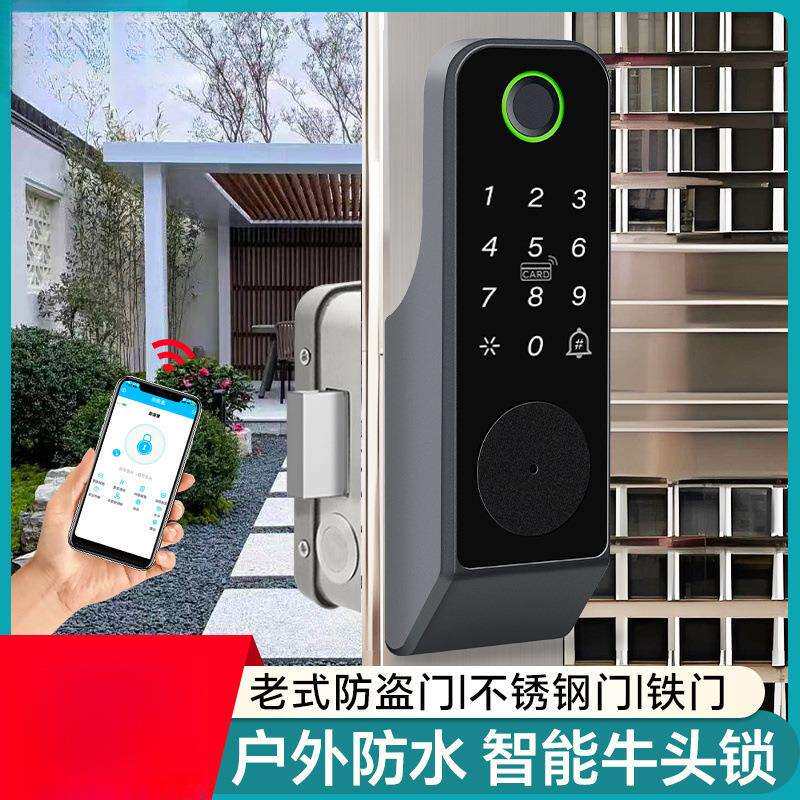 老式防盗门改指纹密码锁户外防水庭院门牛头锁大铁门电子智能门锁