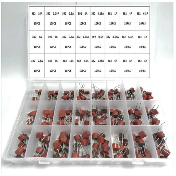 240PCS 392方形382圆型保险丝管250V慢断T 0.5A-10A 24种规格各10