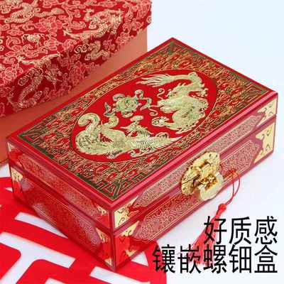 高档铜丝镶贝器盒螺复古首饰钿盒实漆木结婚珠宝收纳妆奁盒24年新