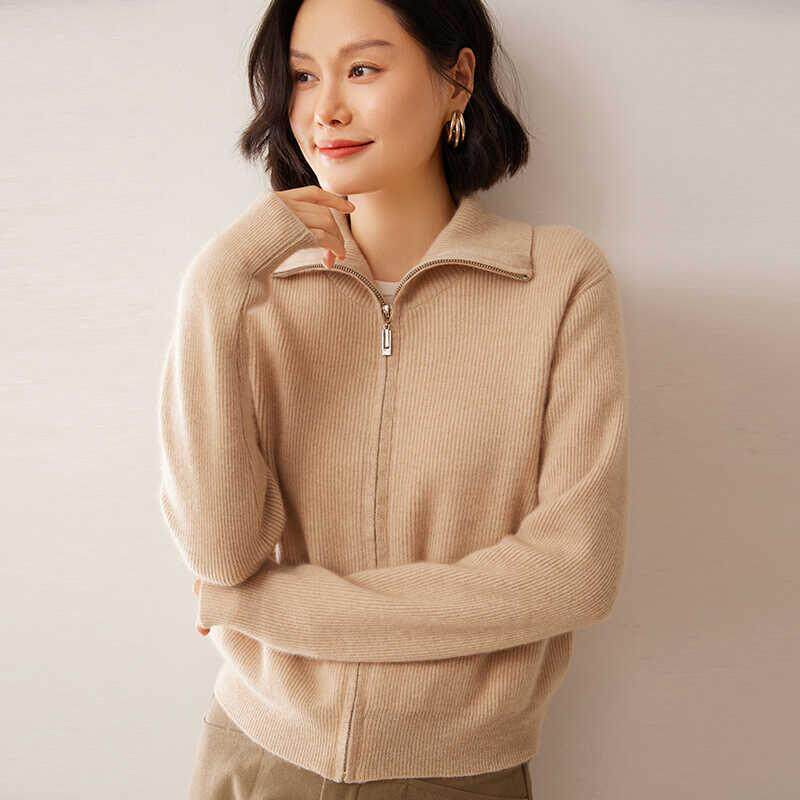 轻奢高定~baby小山羊绒女立领拉链针织开衫宽松外穿长袖休闲毛衣