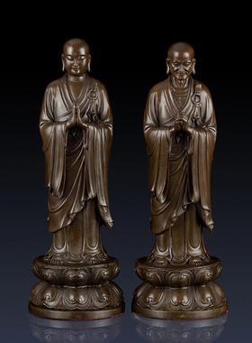 纯黄铜阿难迦叶佛像寺庙供奉摆件佛陀弟子铜阿难尊者摩诃迦叶尊者