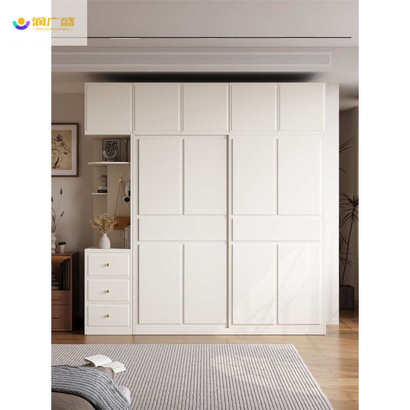 润广盛衣柜奶油风法式推拉门网红家用柜经济型高档小户型简约衣柜