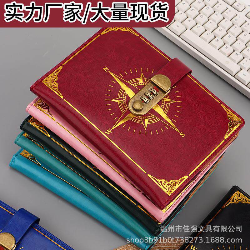 跨境现货密码A5日记本带锁加厚创意手账本商务办公文具手帐密码本