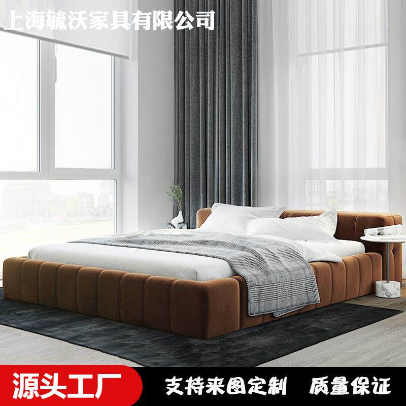 方块床1.8m现代简约轻奢床卧室绒布1.5m布艺床主卧双人床榻榻米