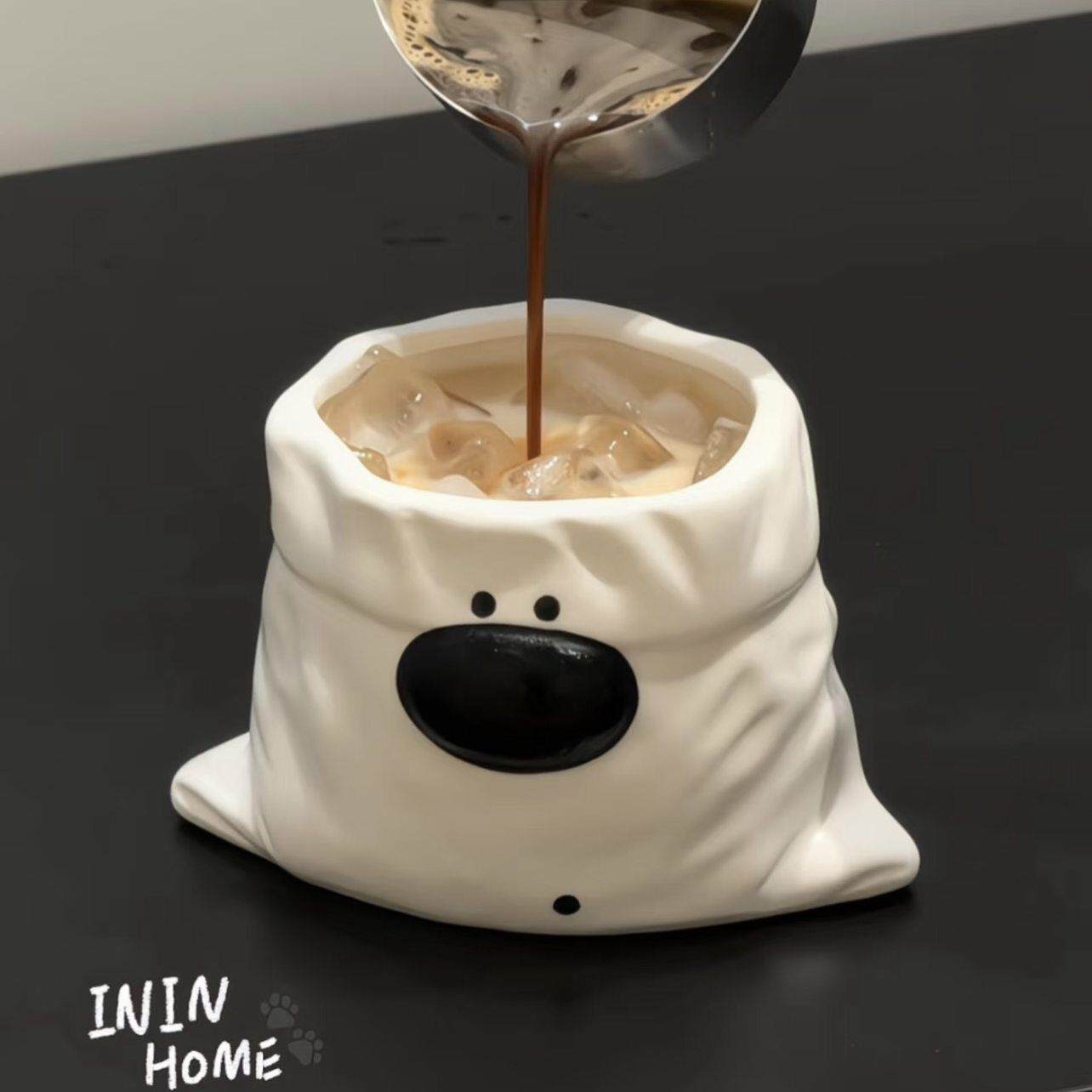 萌趣小狗布袋马克杯家用异形小众手握喝水陶瓷杯下午茶杯咖啡杯子