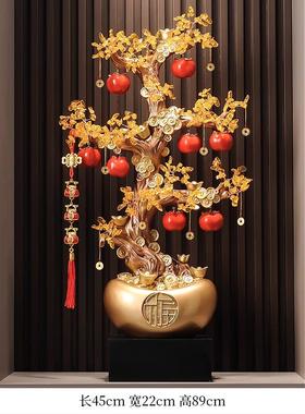 高档事事如财意柿子发树玄关摆客厅落地招财件饰乔迁新居开装业礼