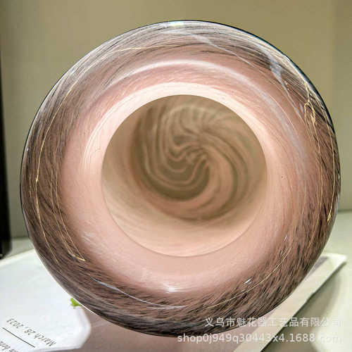 轻奢高级感手工粉色琉璃花瓶办公室摆件家居样板间插花器高级装饰