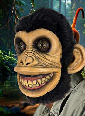 2025万圣节新款猩猩动物乳胶面具直播搞怪Cos神器动物怪猴头套