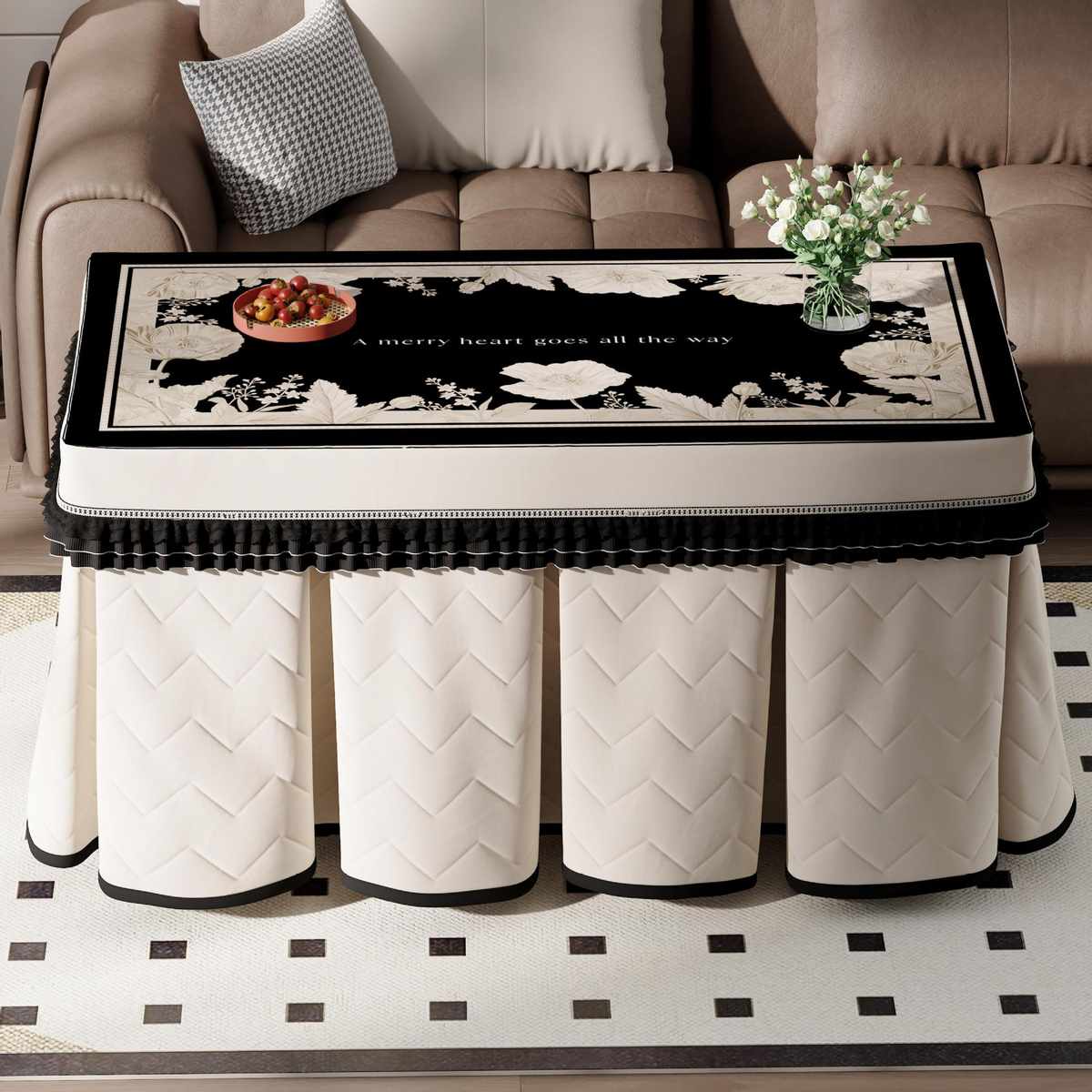 2024新款中古风烤火罩加厚烤火桌罩套长方形电炉罩电烤炉取暖桌罩