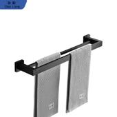 免打孔黑色浴室加厚方体双杆毛巾架厕所浴巾架卫生间置物架无