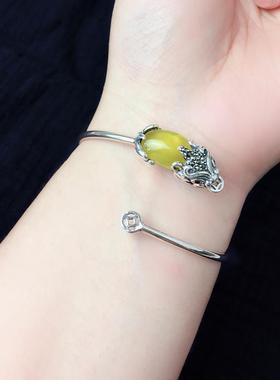 高档S92热5纯银手镯男女古款复石民宝族风石榴石貔貅元旦新年卖礼