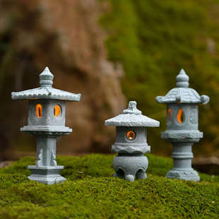 盆景假山鱼缸中式小亭子造景装饰品微景观古风发光仿真石灯笼摆件