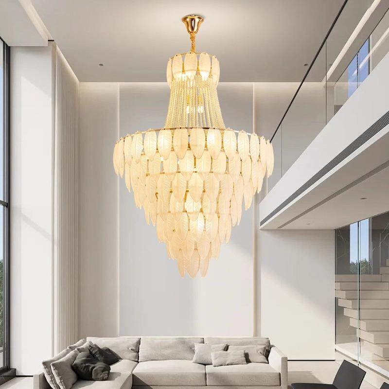 法式轻奢羽毛客厅大吊灯复式楼别墅挑空客厅吊灯楼中楼水晶楼梯灯