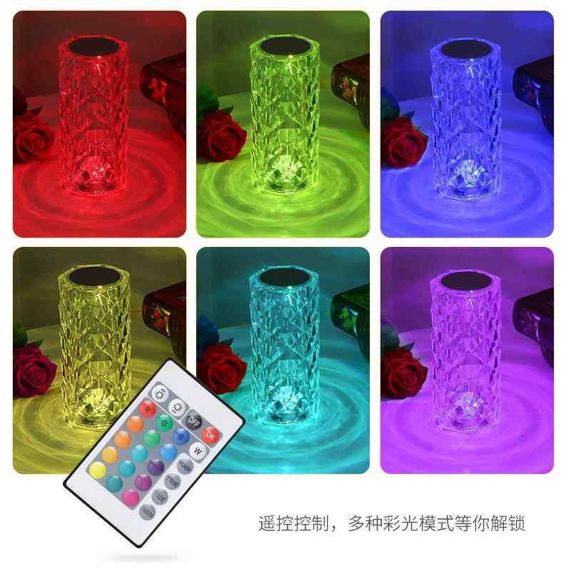 玫瑰花瓣钻石光效仿水晶台灯床头卧室氛围ins少女创意充电小夜灯