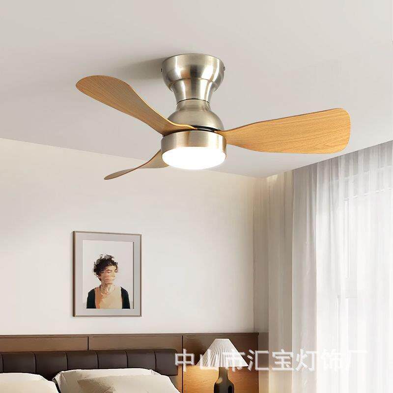 法式中古卧室风扇灯家一体静用音吸顶电扇灯942复厅古桃木色餐胡