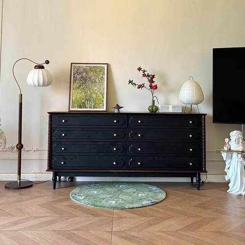 法国覆古实木抽屉柜小公寓客厅储物柜卧室侧柜储物柜抽屉式山