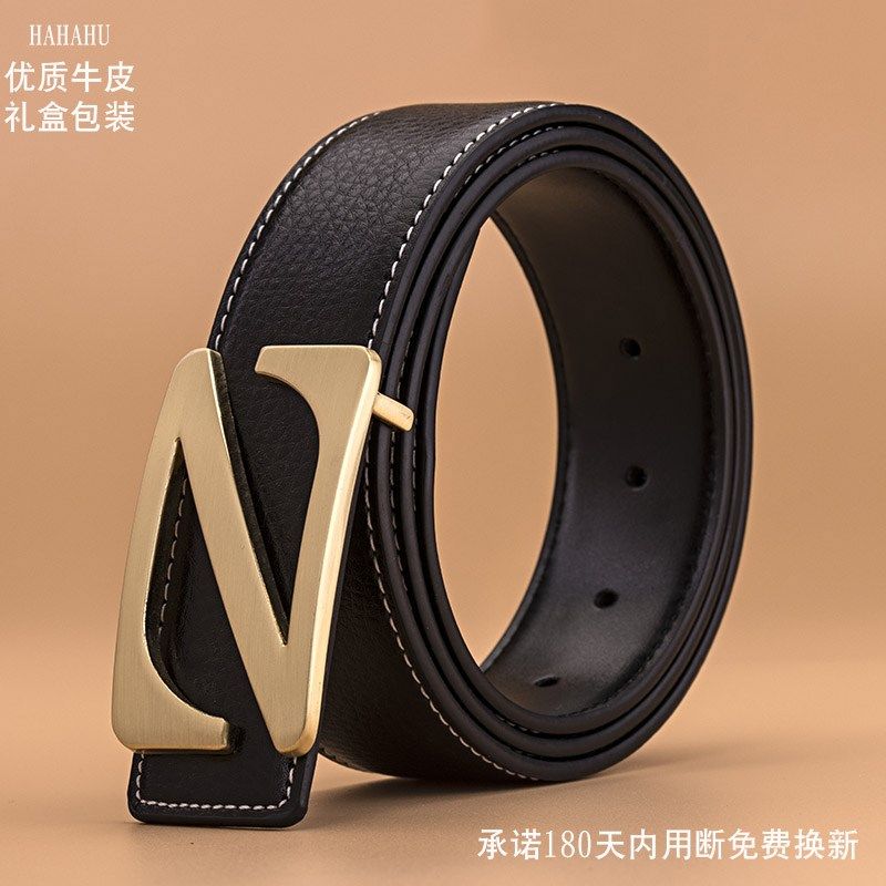 男士皮带平滑扣板扣腰带男青年韩版潮男个性潮流百搭字母z