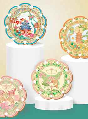 金属浮雕工艺古风镜春夏秋冬四大美女中式随身手持化妆镜锌合金