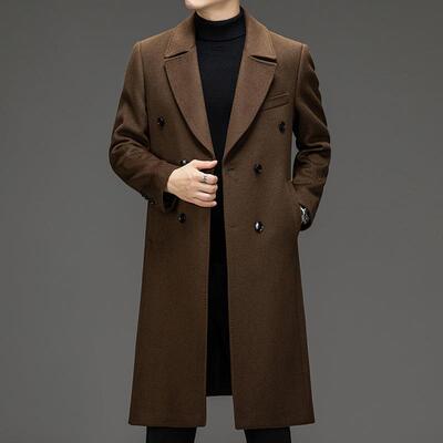 高端羊毛呢子大8801-WL士中衣长款秋冬面新款大码双呢风衣男加厚