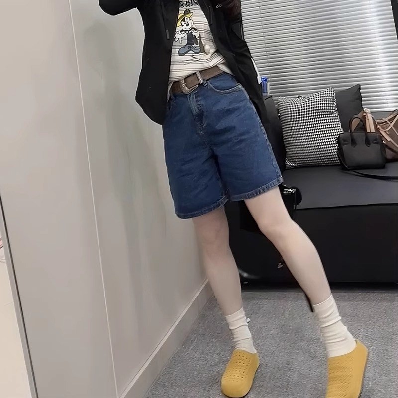 牛仔短裤女外穿夏季薄款2025新款高腰a字小个子休闲阔腿五分中裤