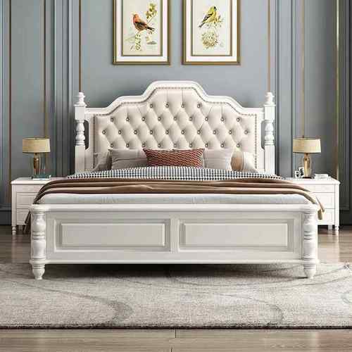 实木式双人床1美.1901#8米主卧床欧式床1.5储现代轻全奢简约物婚