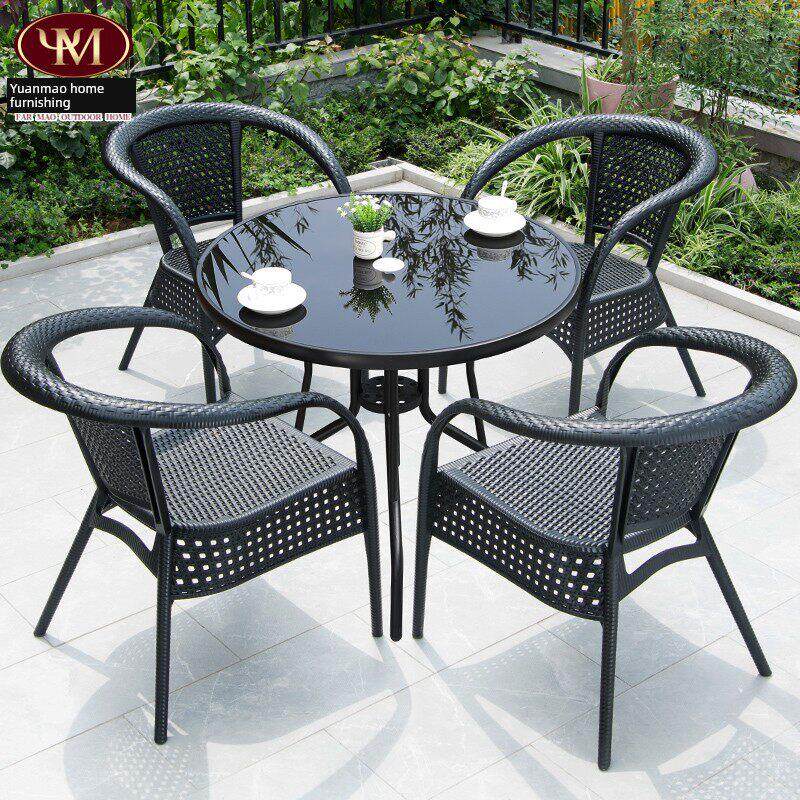 户外桌椅庭院彷藤靠背椅室外奶茶店商用外摆休闲桌椅防水防晒椅子