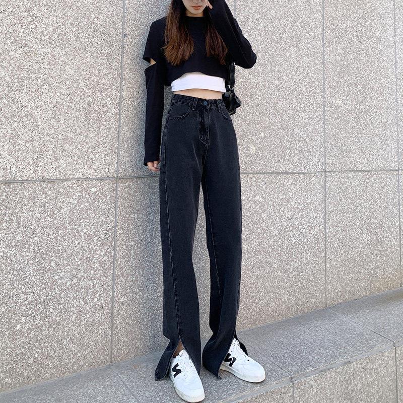 高腰微喇叭开叉牛仔裤女2025年新款秋季开叉显瘦阔腿拖地长裤子潮