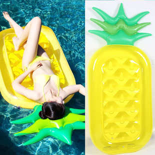 现货批发水上充气黄色菠萝浮排泳圈水上充气浮床游泳圈成人