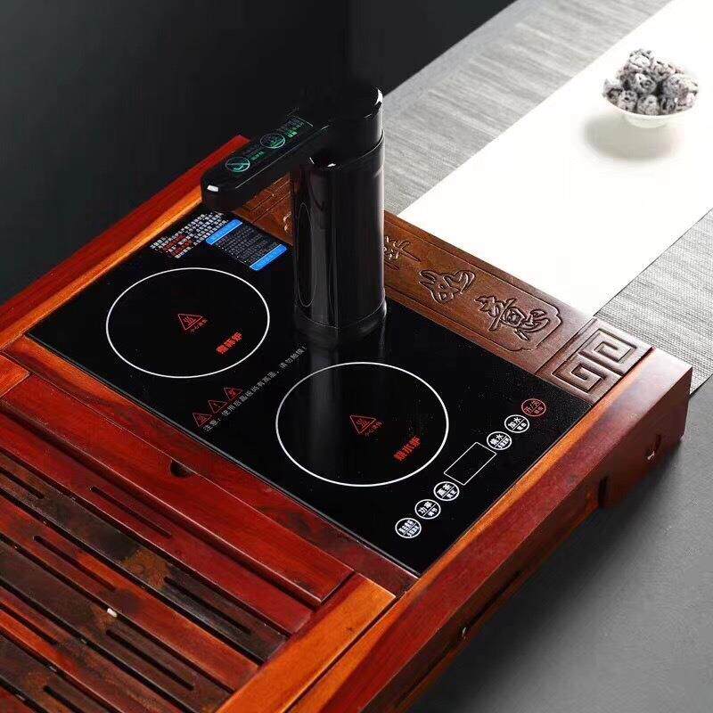 双炉电陶炉茶炉上水抽水茶盘茶桌煮茶炉玻璃壶电热炉智能触控