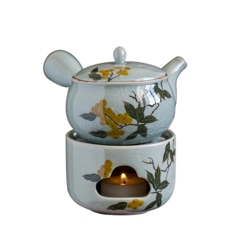 冰裂手绘枇杷温茶炉套装温茶器陶瓷家用暖茶炉蜡烛加热保温底座