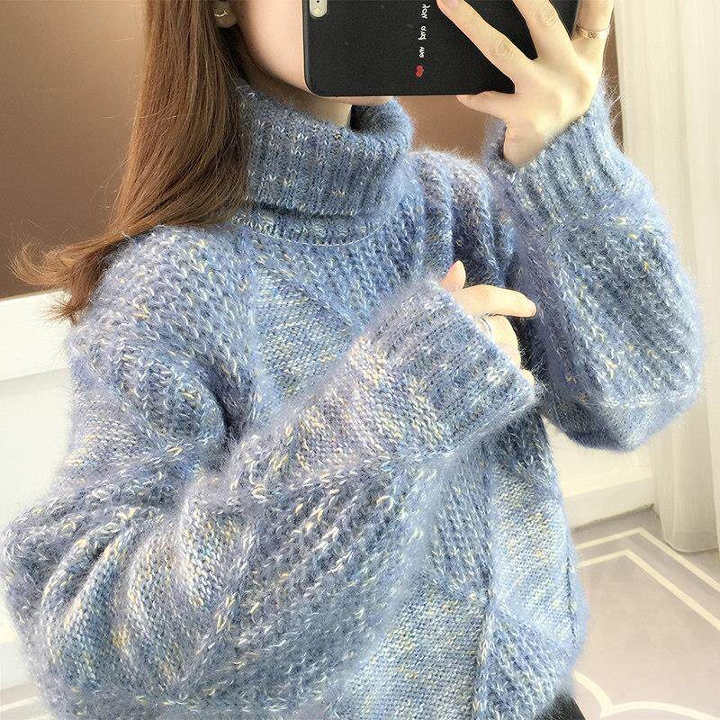高领毛衣女宽松外穿秋冬2026年新款慵懒风短款加厚针织打底衫上衣