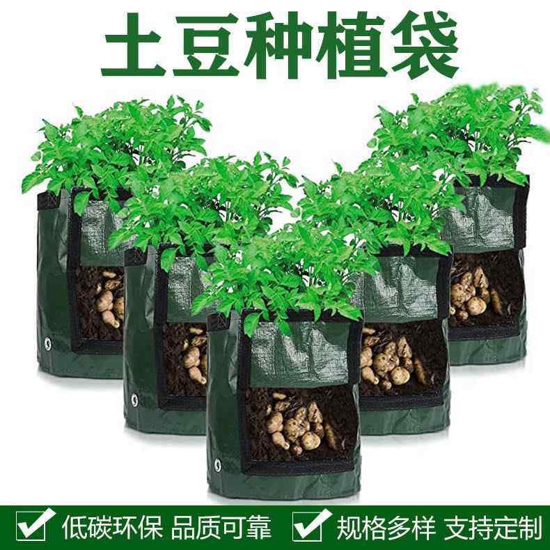 亚马逊春季种植袋植物生长袋土豆蔬菜植物栽培种植桶带门墨绿色袋