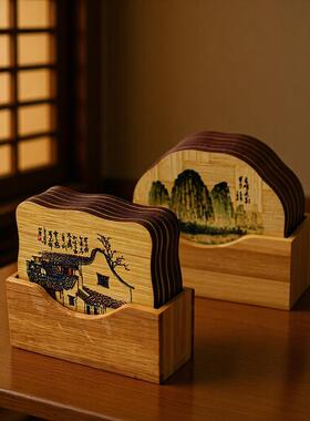新款餐茶具杯垫 餐具垫印花家居装饰 碳化竹木工艺品礼品