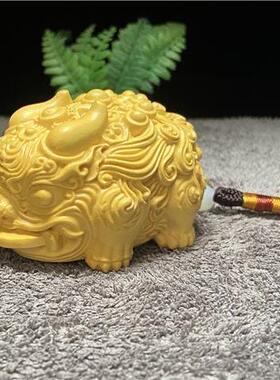 黄杨木木雕刻双头貔貅招财进宝手把件不上清漆男士随身把玩件工艺