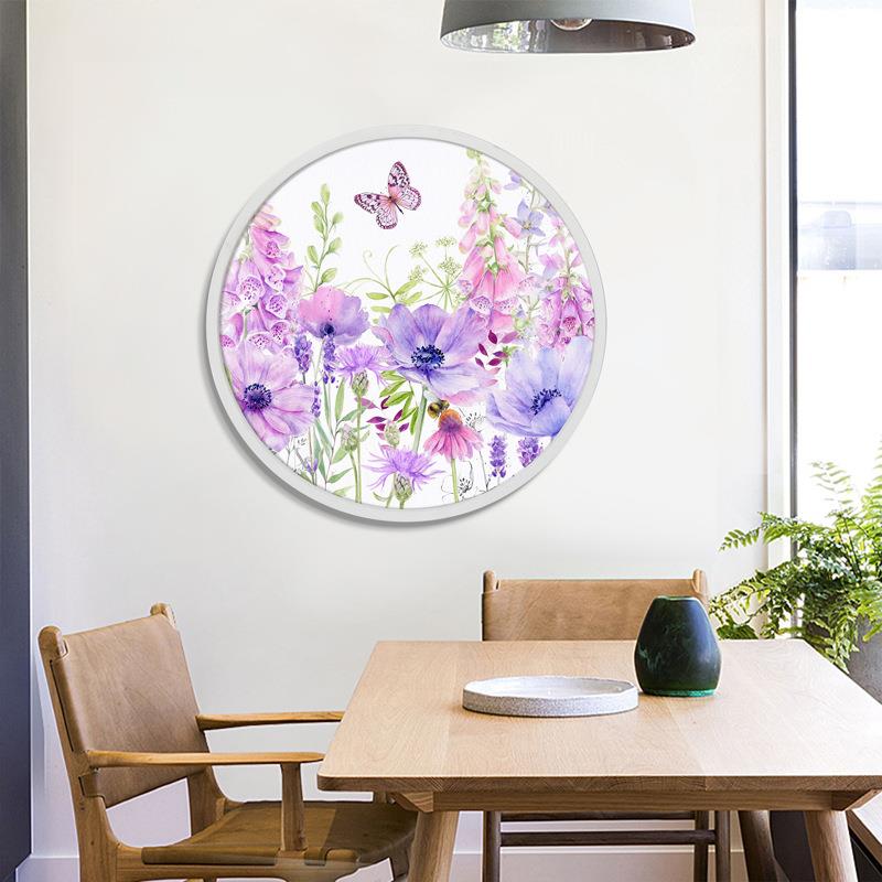 圆形餐厅装饰画现代简约花卉植物挂画大气过道壁画油画外贸出口
