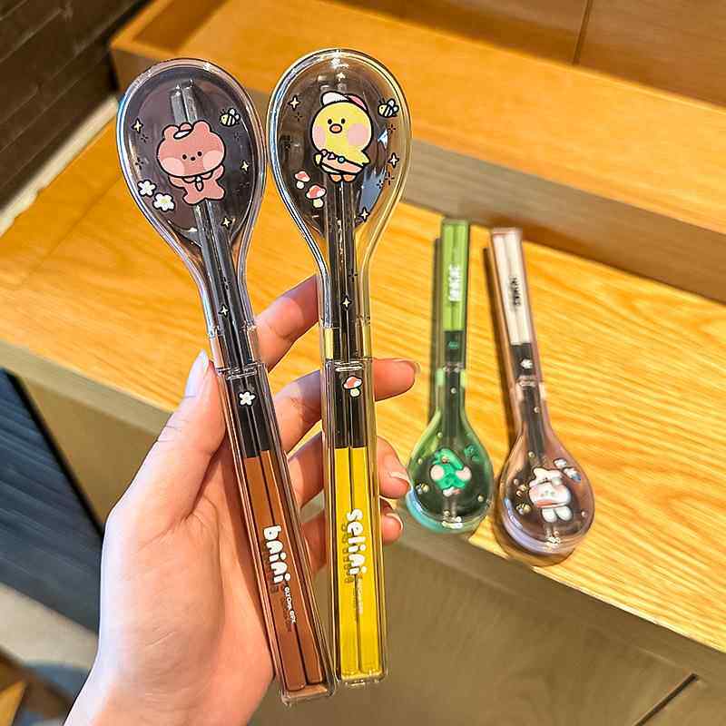 不锈钢筷子勺子套装小学生餐勺便携餐具收纳盒一人一筷上班筷新款