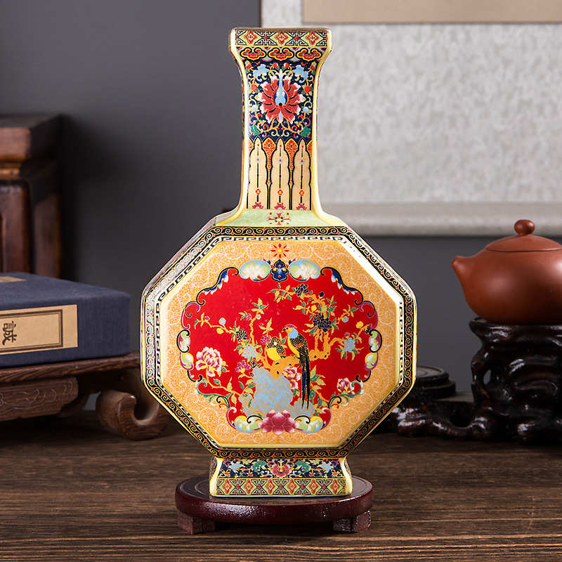 景德镇陶瓷器落地花瓶创意异形中式客厅摆件装饰仿古珐琅彩万花瓶