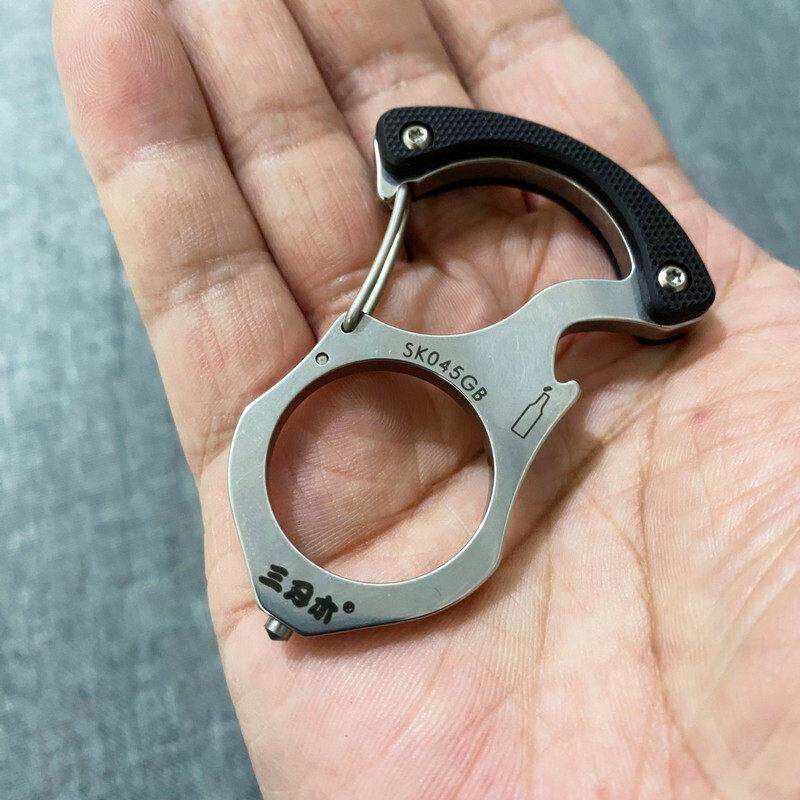 三刃木不锈钢多功能钥匙扣圈随身应急钨钢破窗锥便携开瓶器挂扣