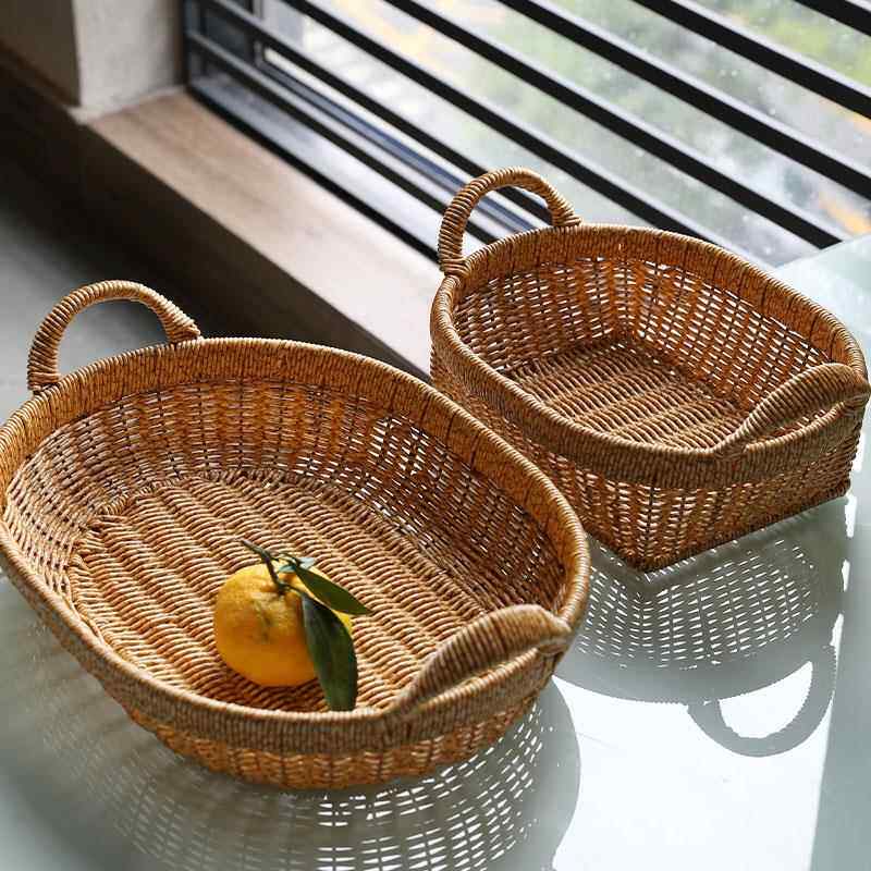 日式果盘 彷藤编客厅零食筐厨房蔬菜收纳筐野餐篮家用水果篮