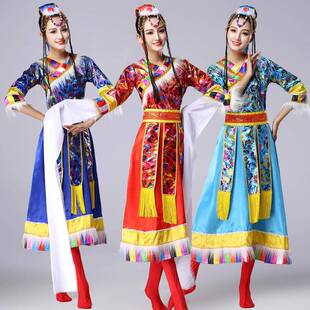 女 舞蹈裙广场舞衣服藏族舞蹈演出服装 少数民族服装 舞台演出服水袖