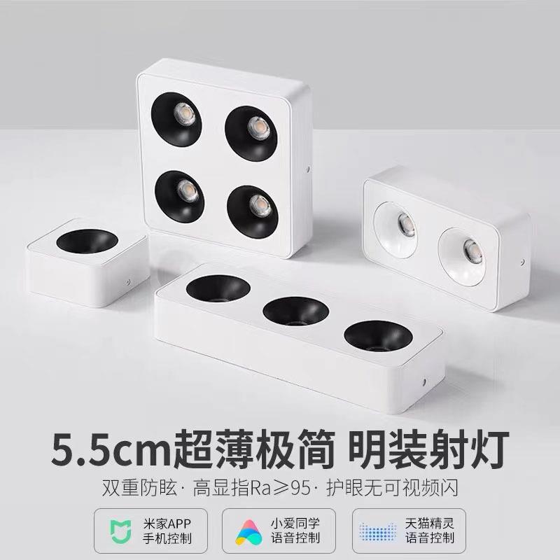 超薄极简明装筒灯客厅无主灯照明方形六头斗胆灯防眩光射灯盒子灯